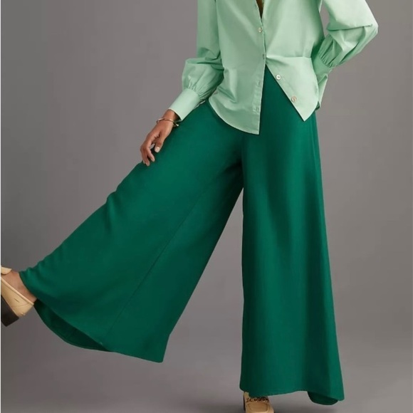 Anthropologie Wide Leg Green Dramatic Trousers - Picture 4 of 10